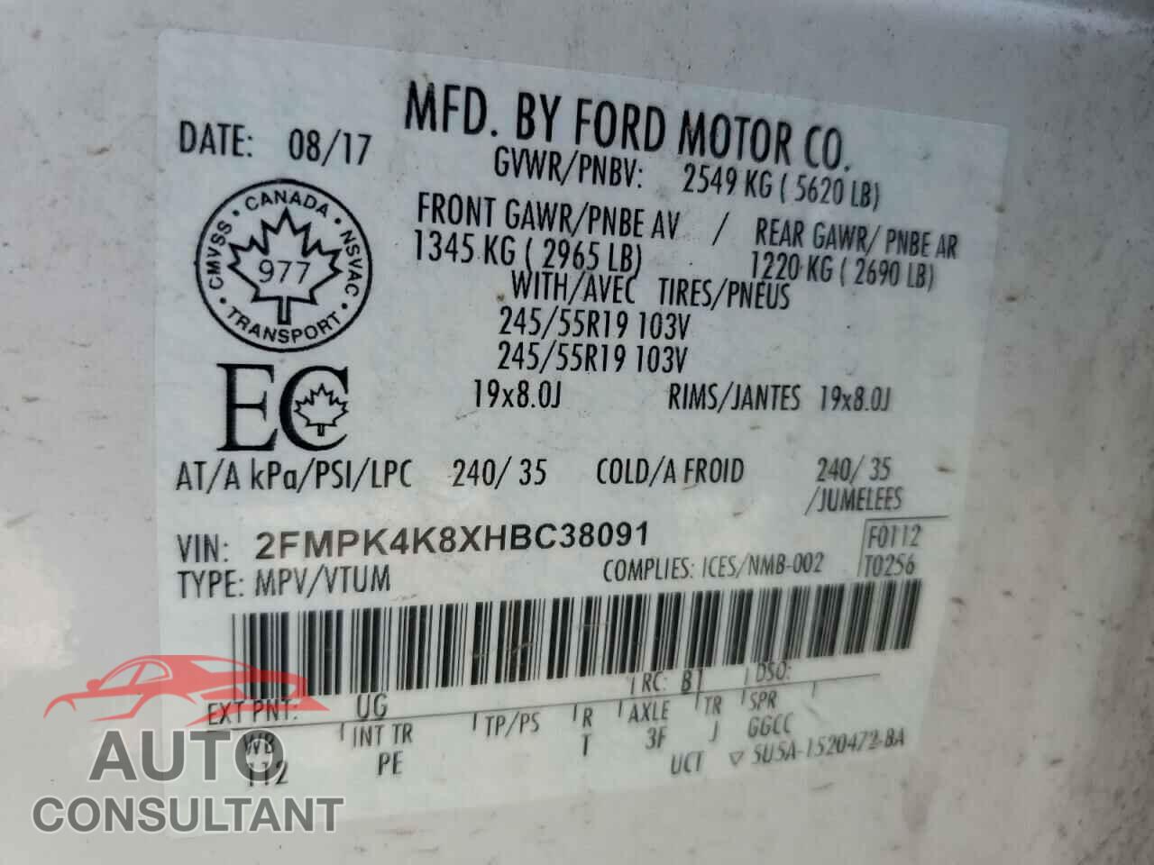 FORD EDGE 2017 - 2FMPK4K8XHBC38091