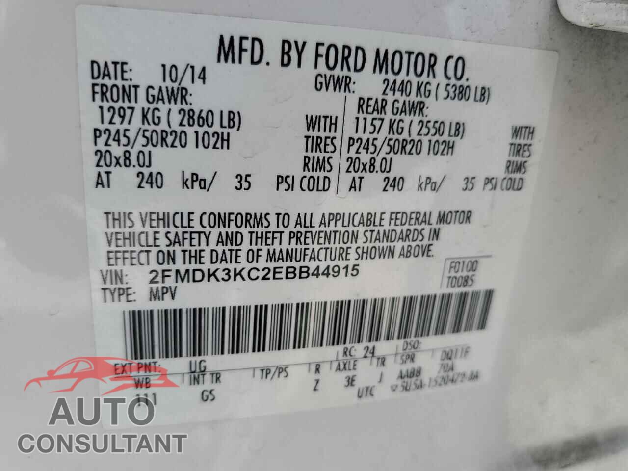 FORD EDGE 2014 - 2FMDK3KC2EBB44915