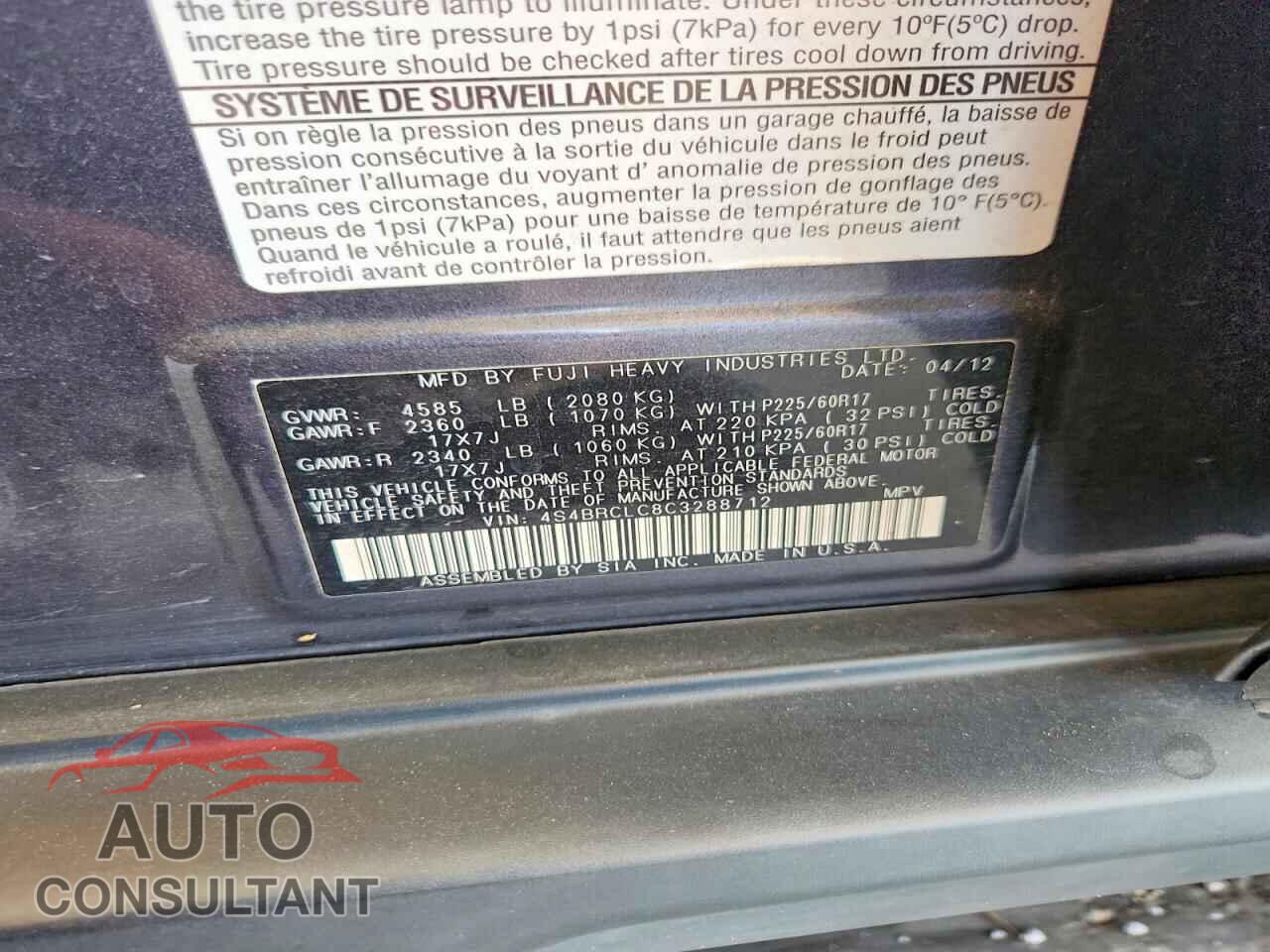 SUBARU OUTBACK 2012 - 4S4BRCLC8C3288712