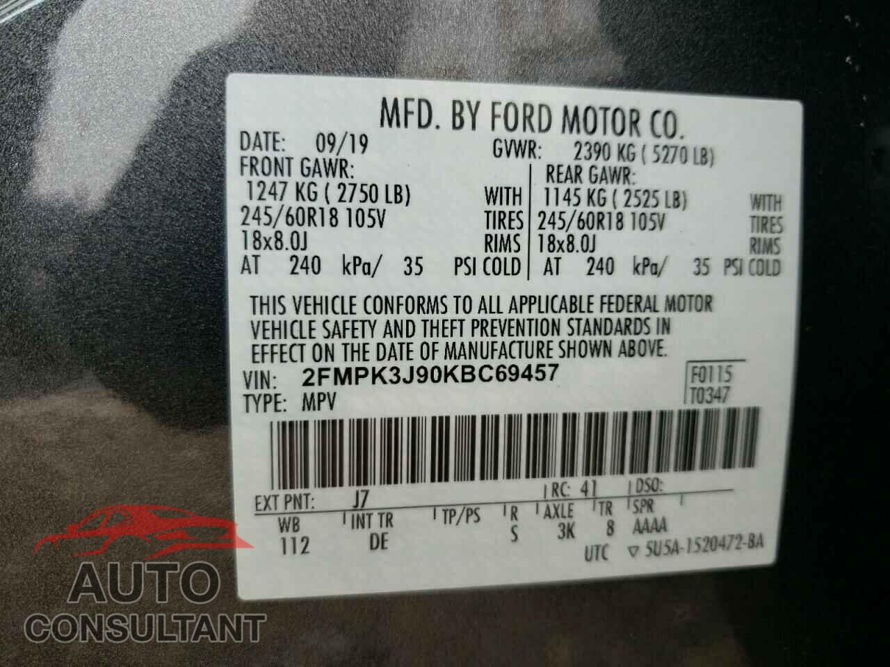 FORD EDGE 2019 - 2FMPK3J90KBC69457