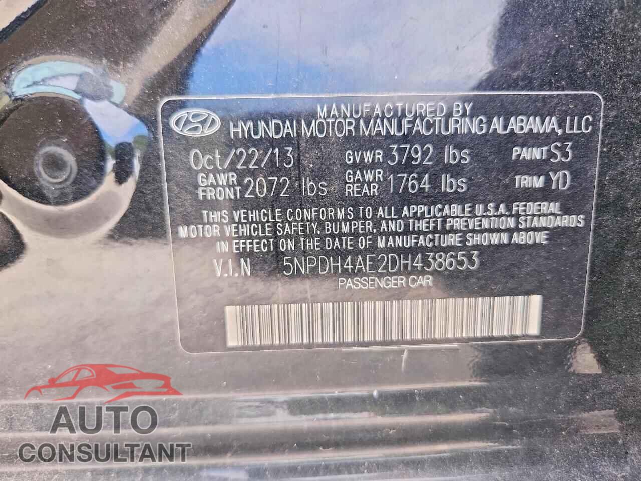 HYUNDAI ELANTRA 2013 - 5NPDH4AE2DH438653
