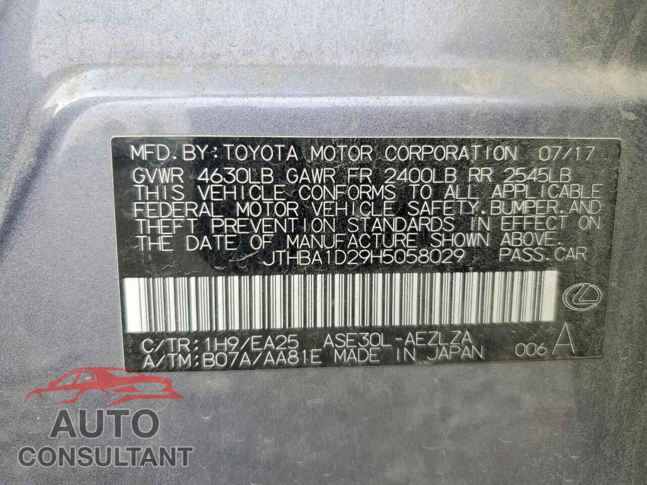 LEXUS IS 2017 - JTHBA1D29H5058029