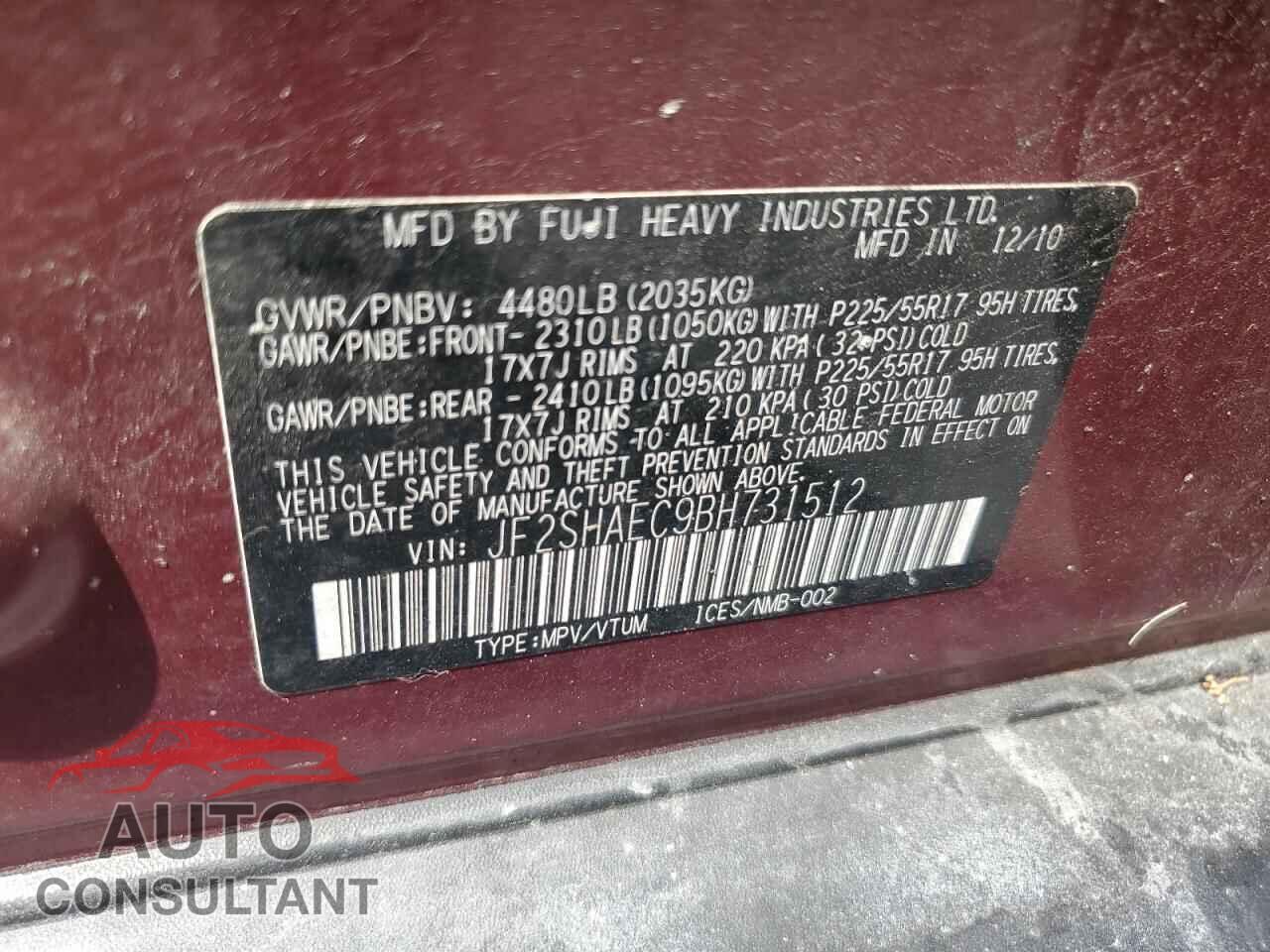 SUBARU FORESTER 2011 - JF2SHAEC9BH731512