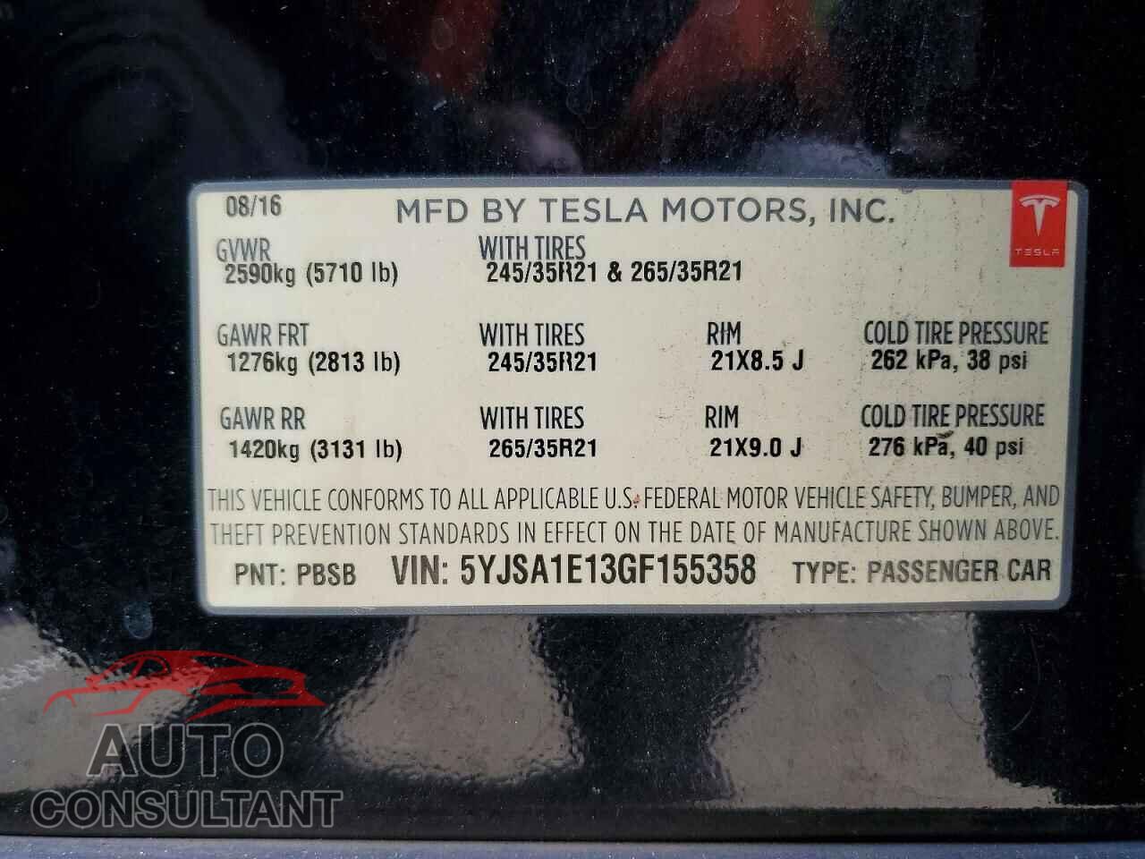 TESLA MODEL S 2016 - 5YJSA1E13GF155358