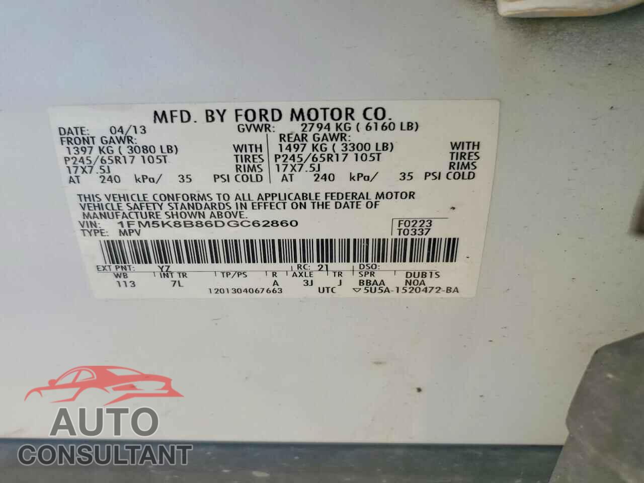 FORD EXPLORER 2013 - 1FM5K8B86DGC62860