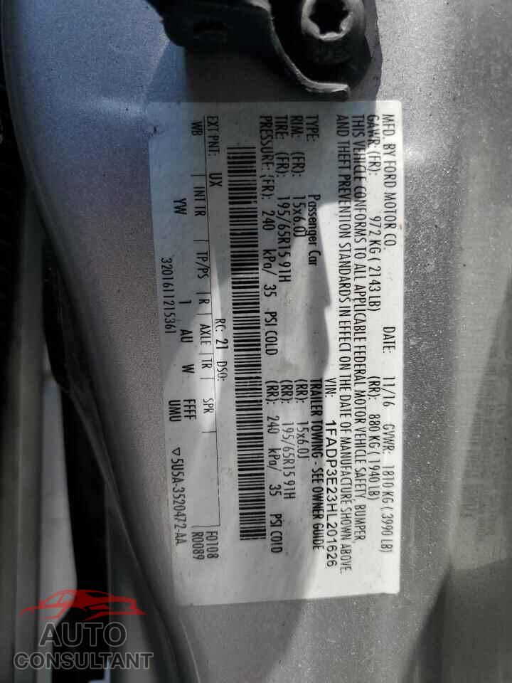 FORD FOCUS 2017 - 1FADP3E23HL201626