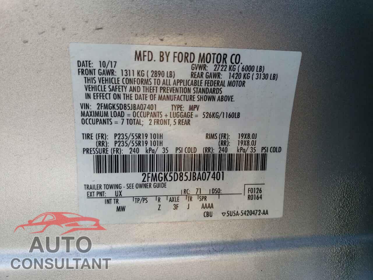 FORD FLEX 2018 - 2FMGK5D85JBA07401