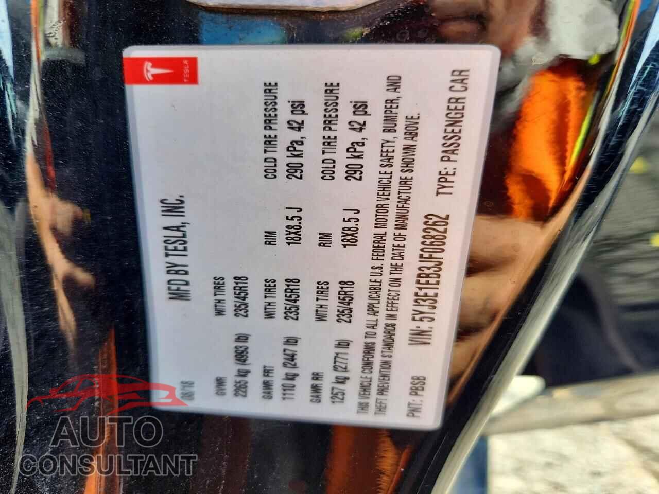 TESLA MODEL 3 2018 - 5YJ3E1EB3JF068262