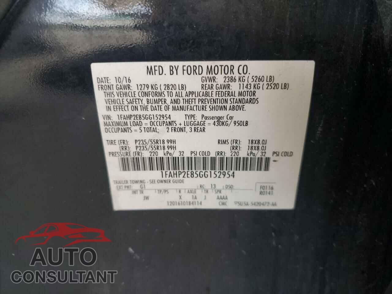 FORD TAURUS 2016 - 1FAHP2E85GG152954