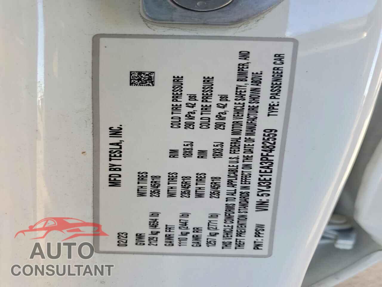 TESLA MODEL 3 2023 - 5YJ3E1EA3PF482559