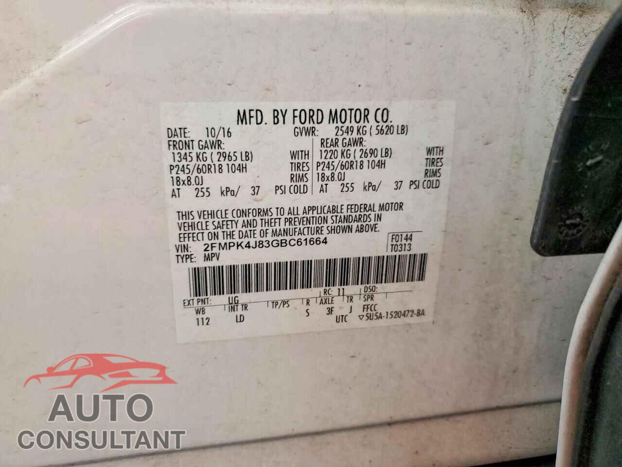 FORD EDGE 2016 - 2FMPK4J83GBC61664
