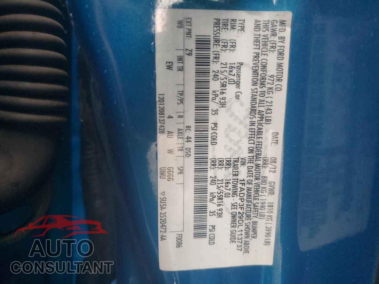 FORD FOCUS 2013 - 1FADP3F29DL113737
