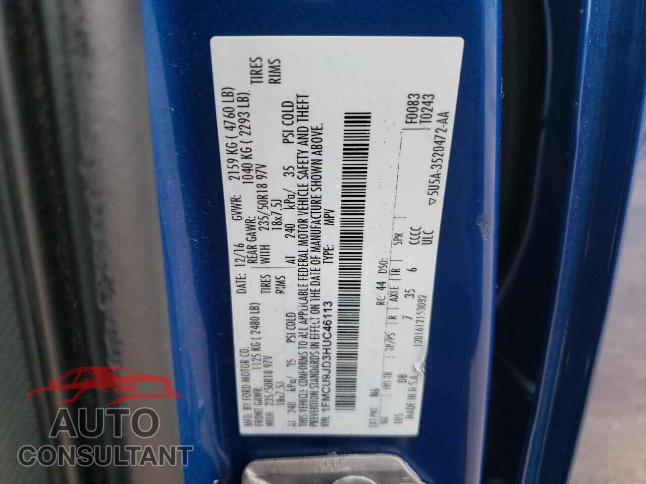 FORD ESCAPE 2017 - 1FMCU9JD3HUC46113