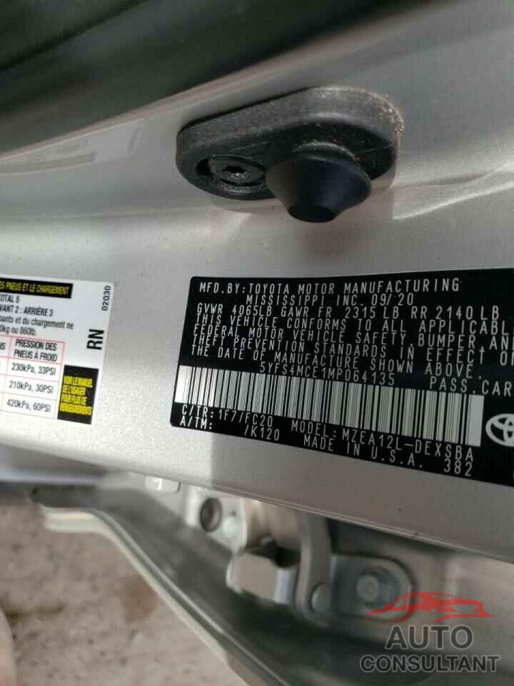 TOYOTA COROLLA 2021 - 5YFS4MCE1MP064135