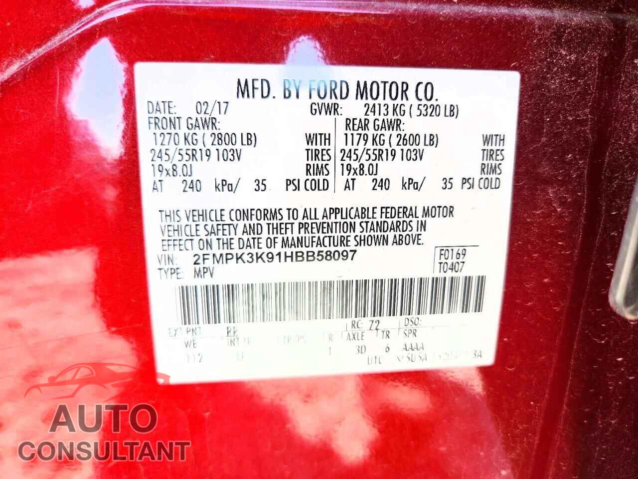 FORD EDGE 2017 - 2FMPK3K91HBB58097