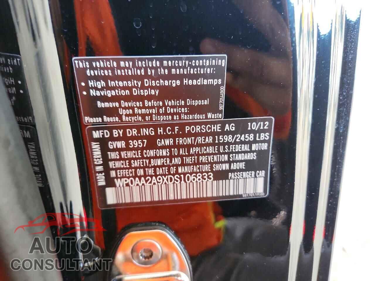 PORSCHE 911 2013 - WP0AA2A9XDS106833