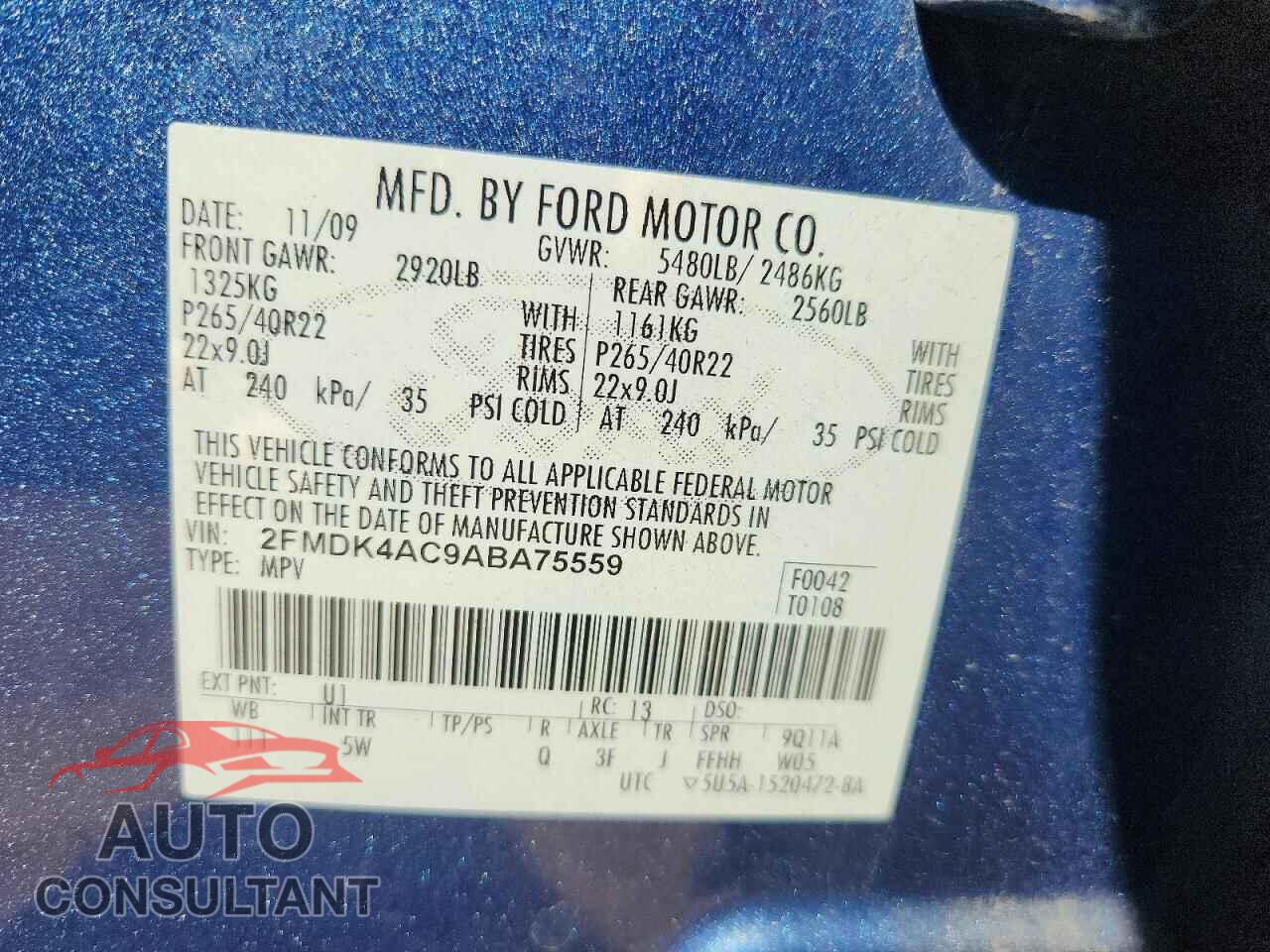 FORD EDGE 2010 - 2FMDK4AC9ABA75559