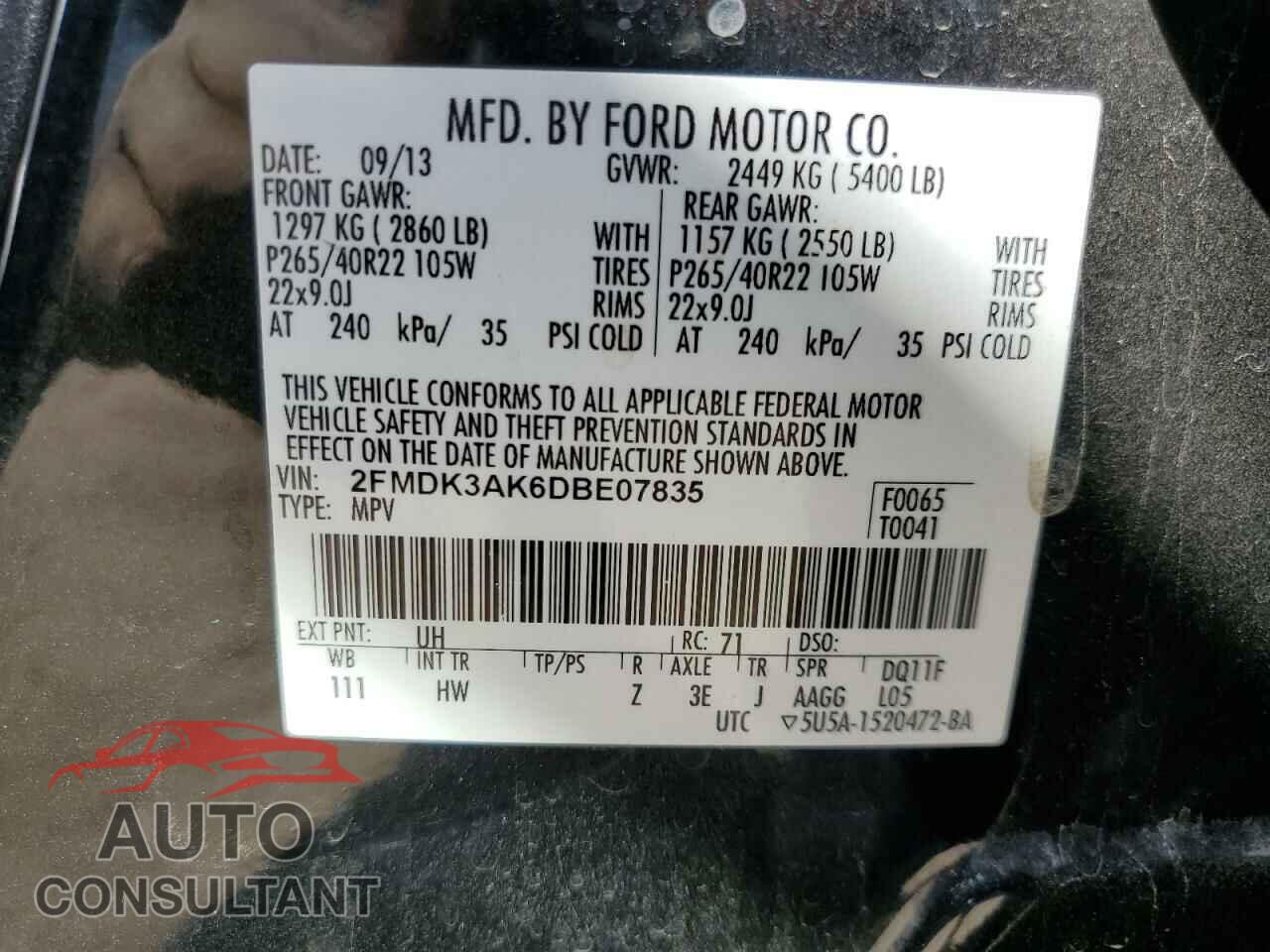 FORD EDGE 2013 - 2FMDK3AK6DBE07835