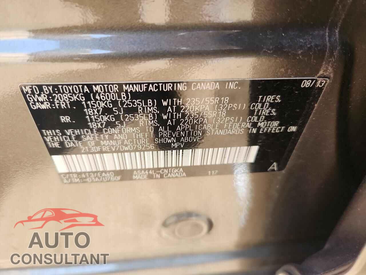 TOYOTA RAV4 2013 - 2T3DFREV7DW079256