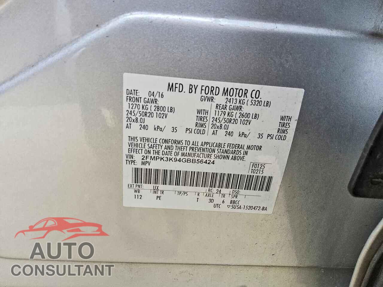 FORD EDGE 2016 - 2FMPK3K94GBB56424
