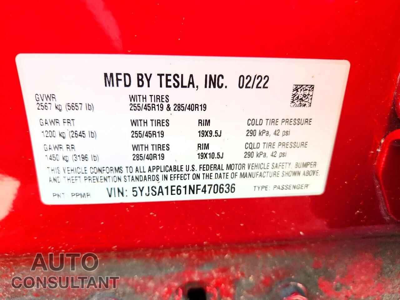 TESLA MODEL S 2022 - 5YJSA1E61NF470636