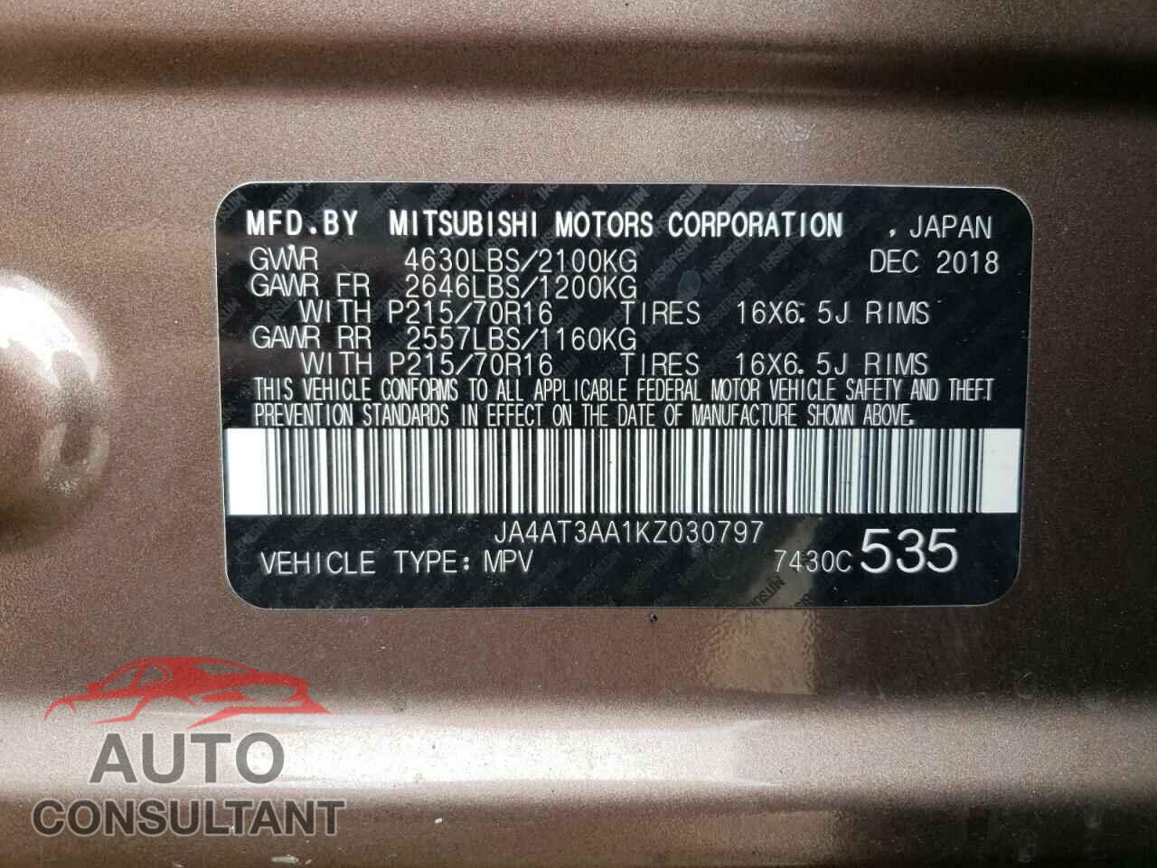 MITSUBISHI ECLIPSE 2019 - JA4AT3AA1KZ030797