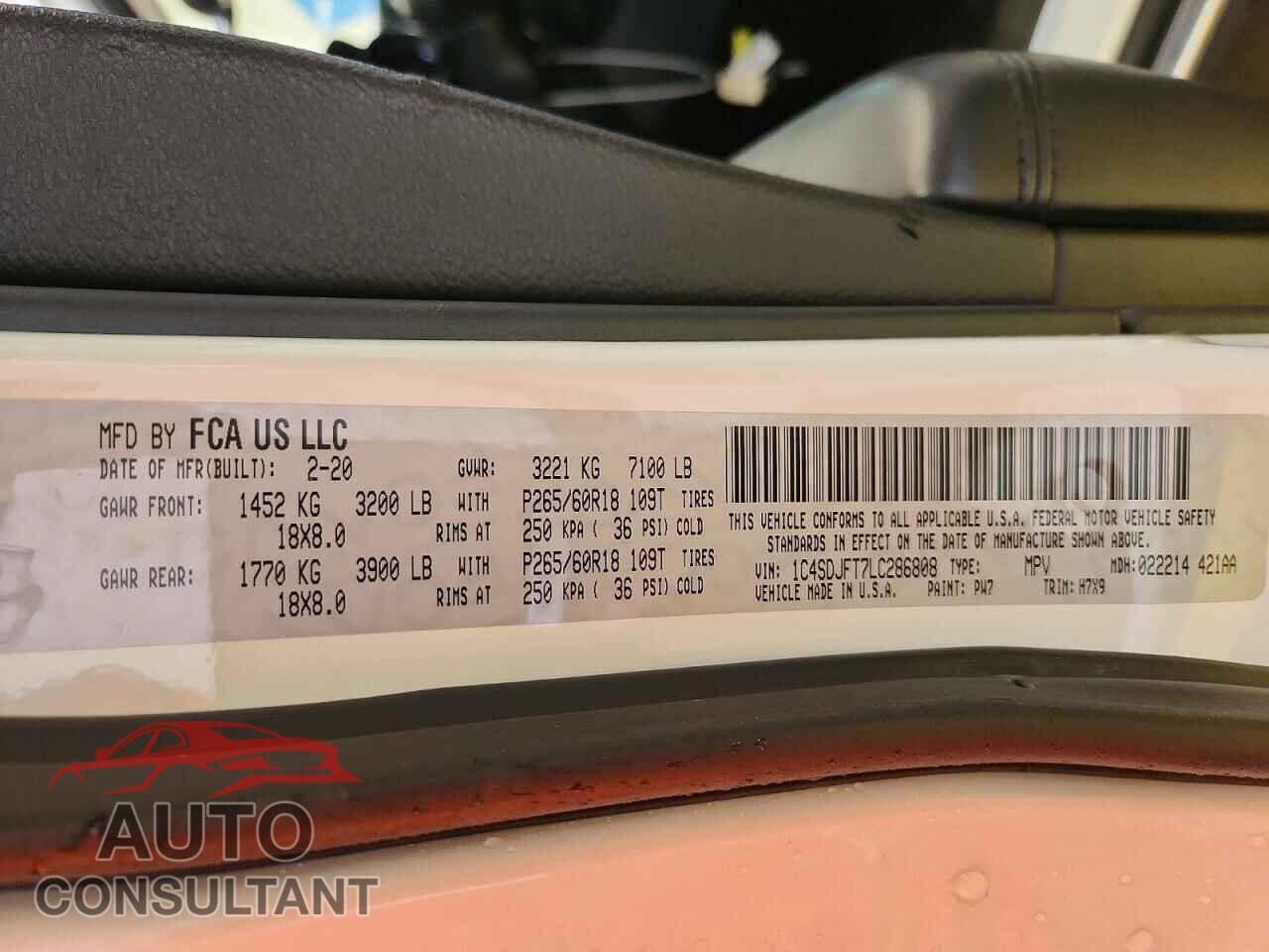 DODGE DURANGO 2020 - 1C4SDJFT7LC286808