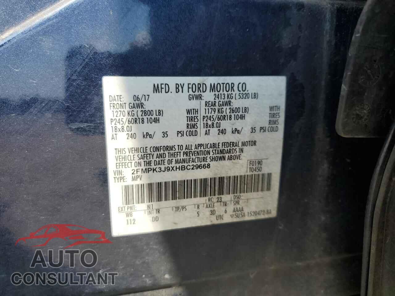 FORD EDGE 2017 - 2FMPK3J9XHBC29668