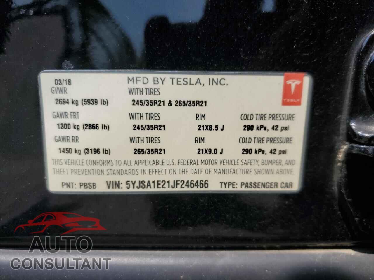 TESLA MODEL S 2018 - 5YJSA1E21JF246466