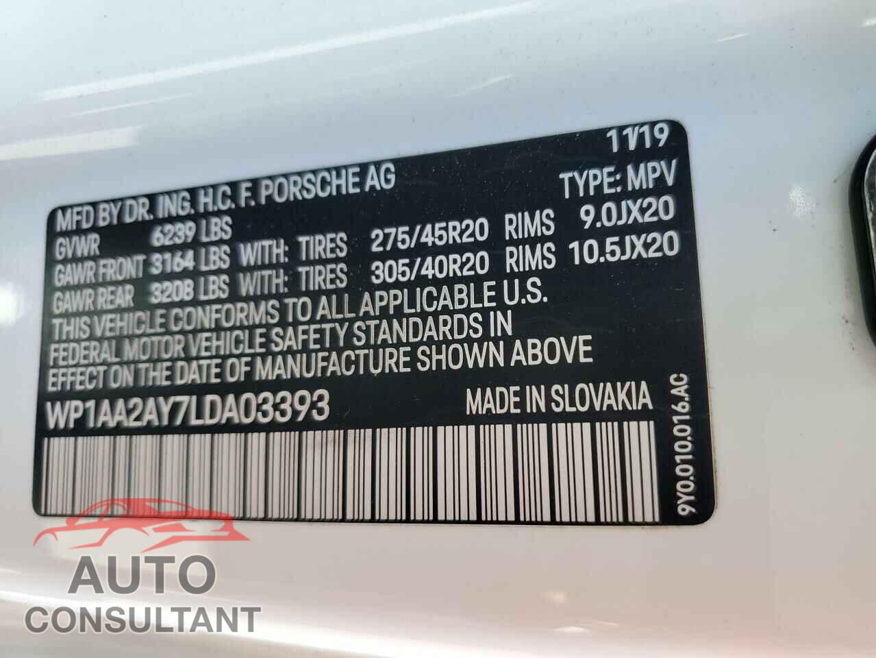 PORSCHE CAYENNE 2020 - WP1AA2AY7LDA03393