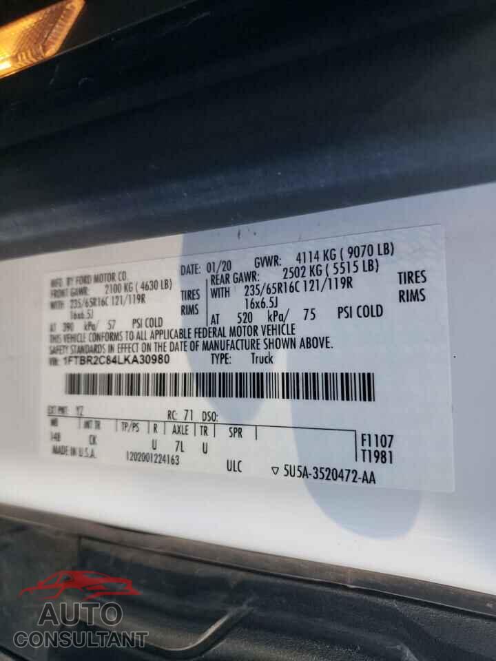 FORD TRANSIT CO 2020 - 1FTBR2C84LKA30980