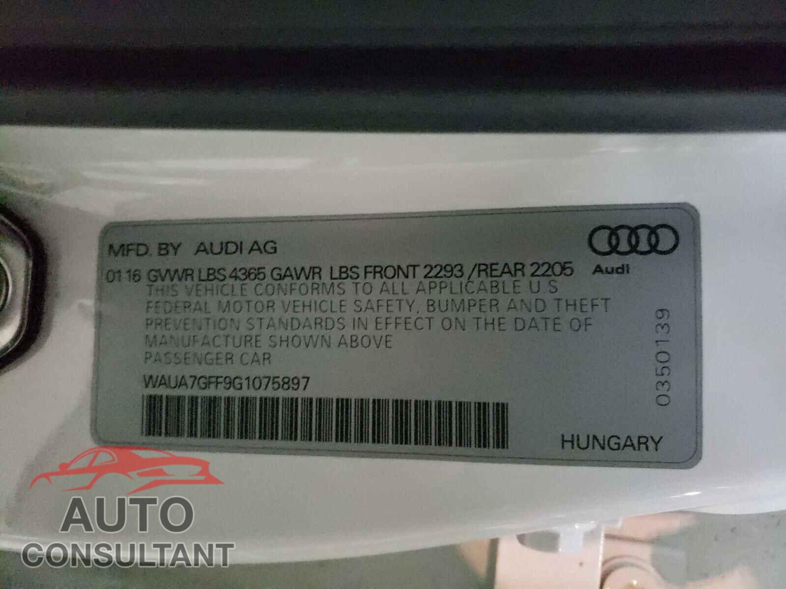 AUDI A3 2016 - WAUA7GFF9G1075897