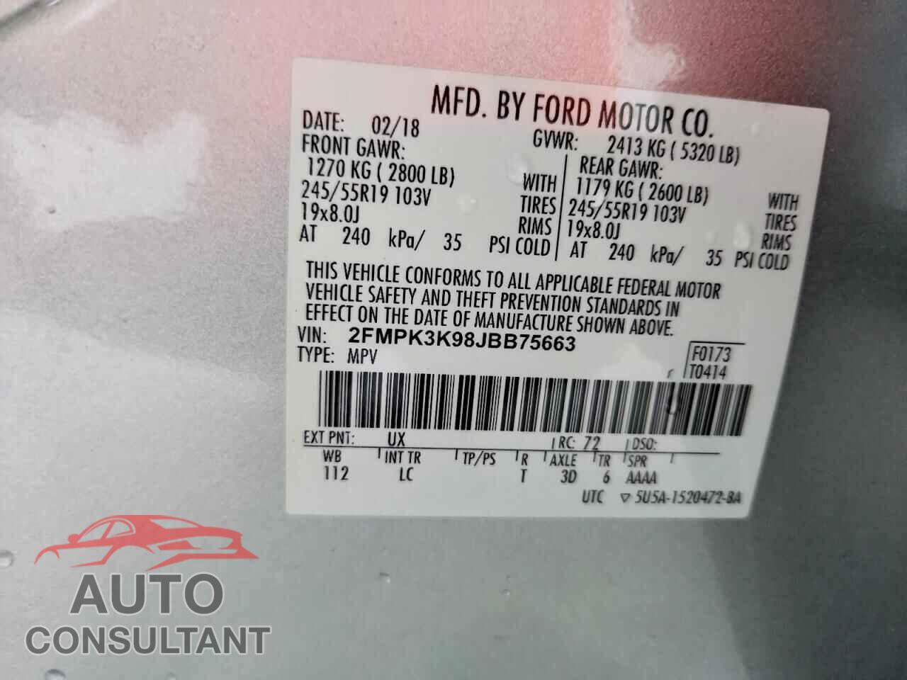 FORD EDGE 2018 - 2FMPK3K98JBB75663