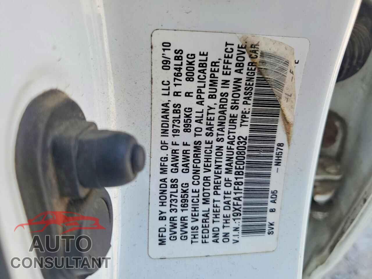 HONDA CIVIC 2011 - 19XFA1F81BE008032