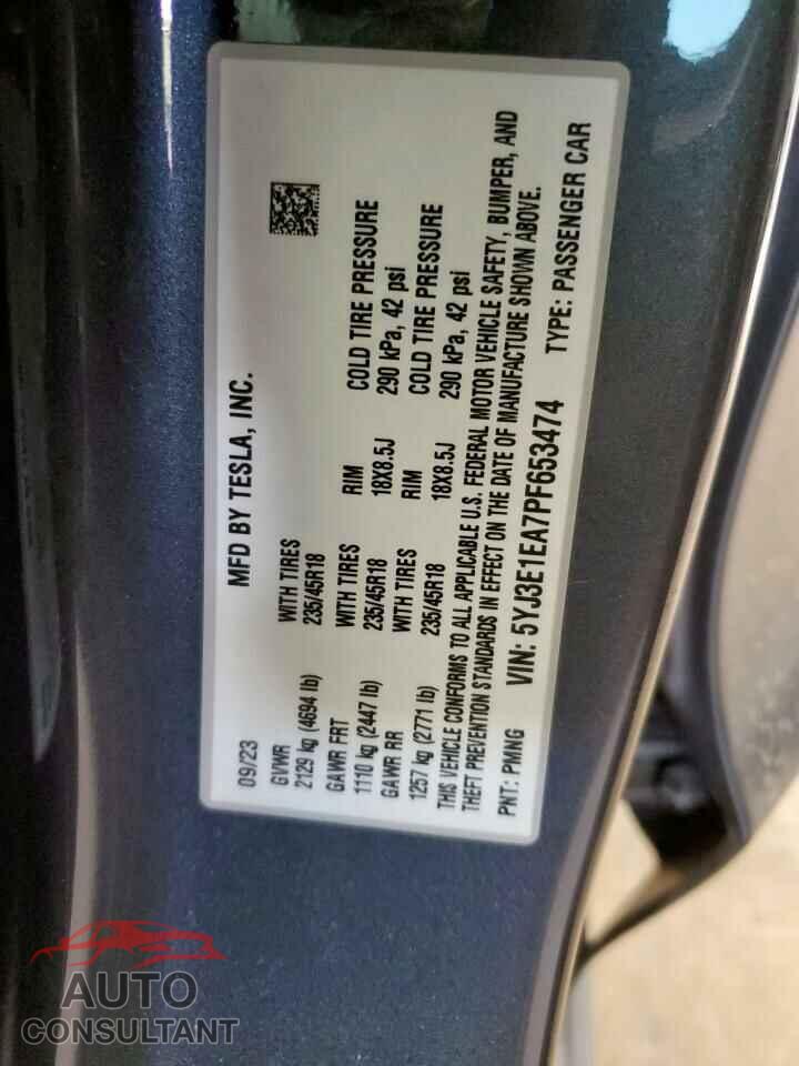 TESLA MODEL 3 2023 - 5YJ3E1EA7PF653474