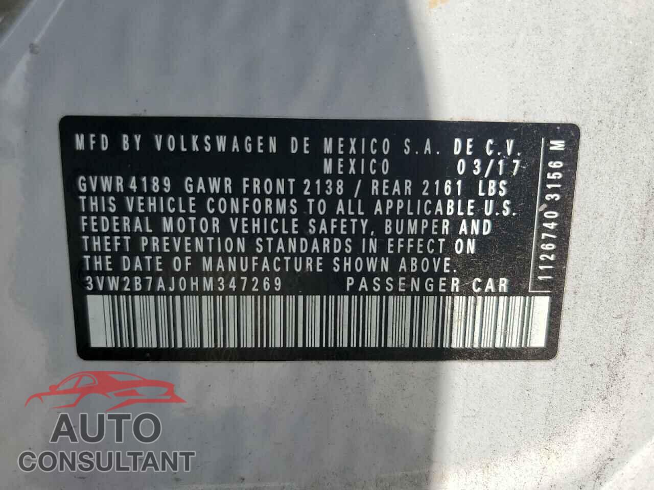 VOLKSWAGEN JETTA 2017 - 3VW2B7AJ0HM347269