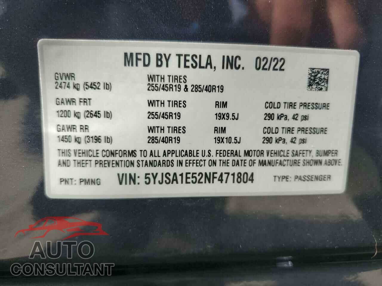 TESLA MODEL S 2022 - 5YJSA1E52NF471804