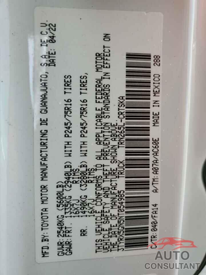 TOYOTA TACOMA 2022 - 3TYRX5GN5NT054985