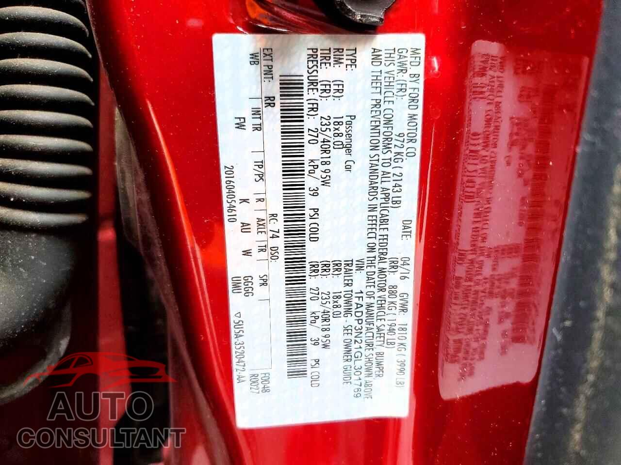 FORD FOCUS 2016 - 1FADP3N21GL301769