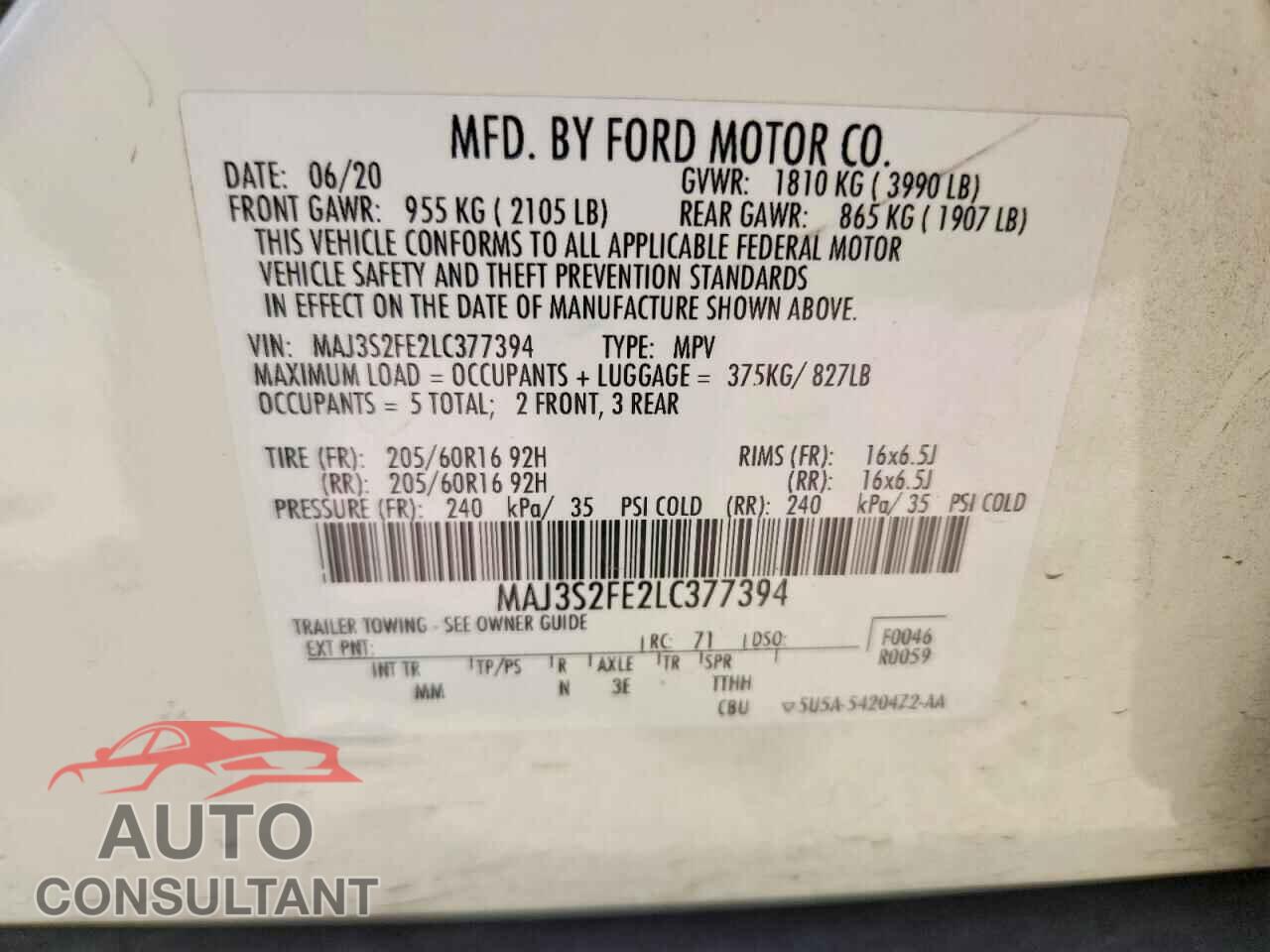 FORD ECOSPORT 2020 - MAJ3S2FE2LC377394