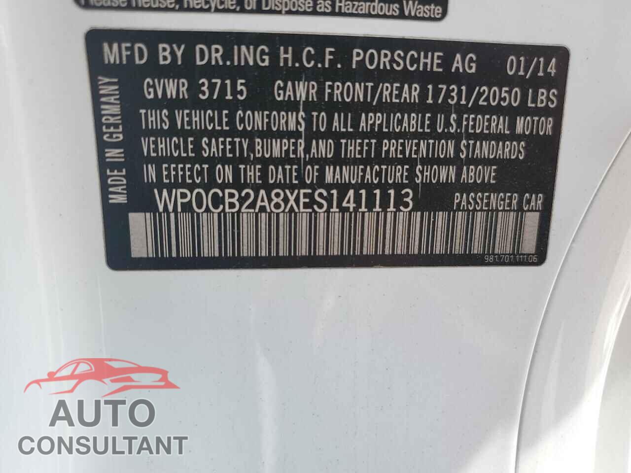 PORSCHE BOXSTER 2014 - WP0CB2A8XES141113