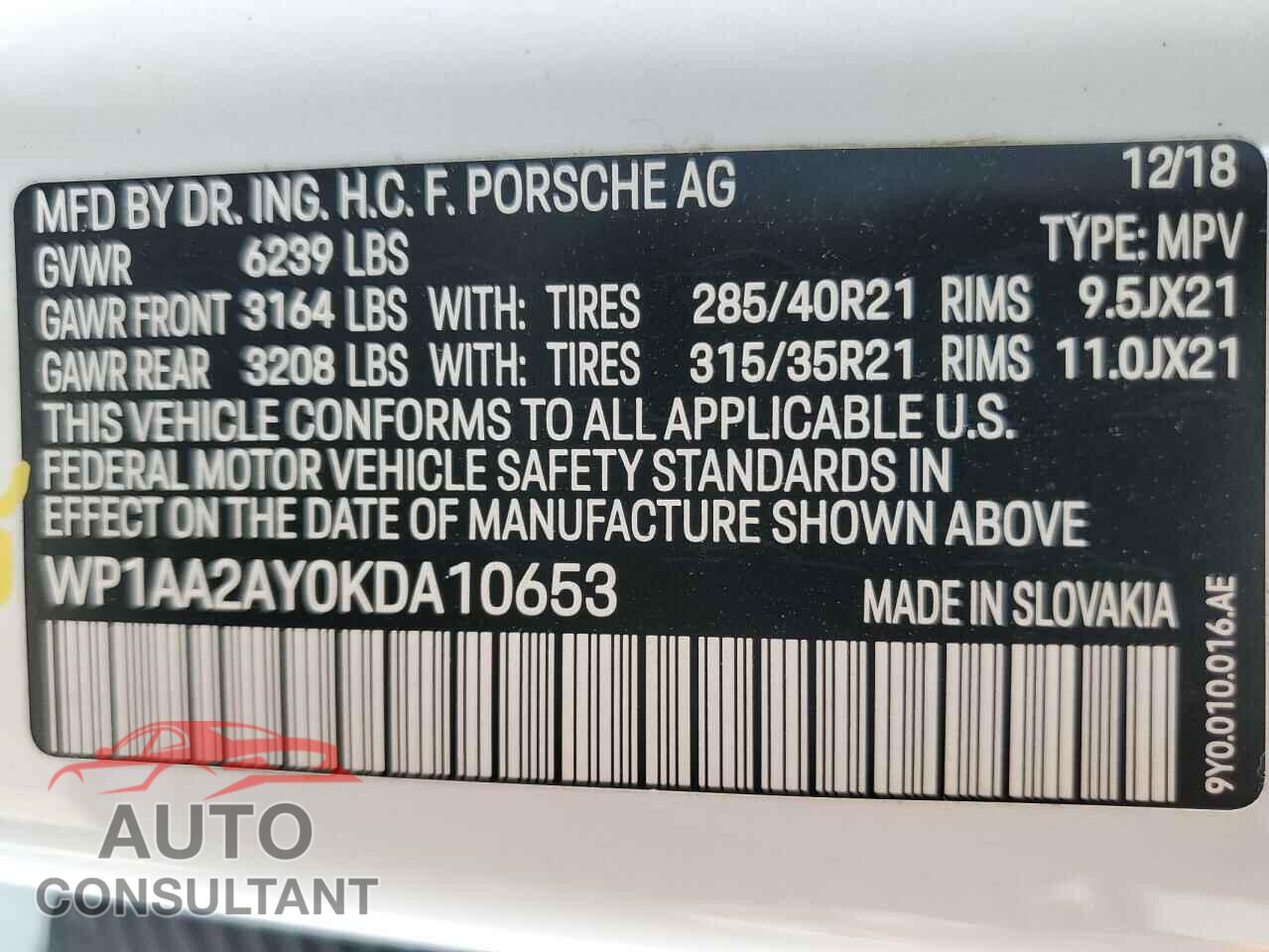 PORSCHE CAYENNE 2019 - WP1AA2AY0KDA10653