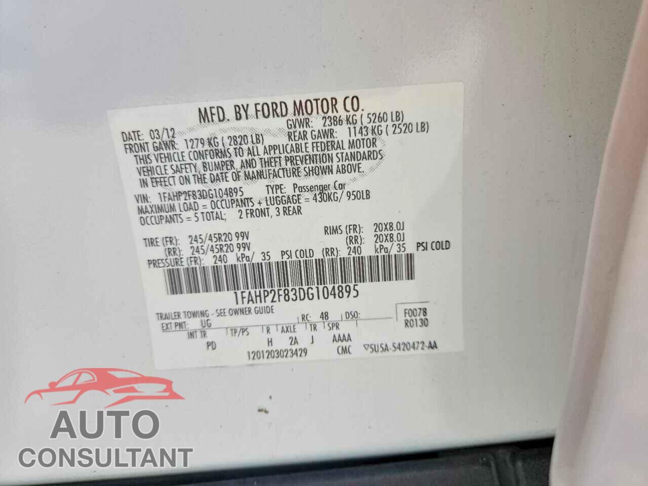 FORD TAURUS 2013 - 1FAHP2F83DG104895