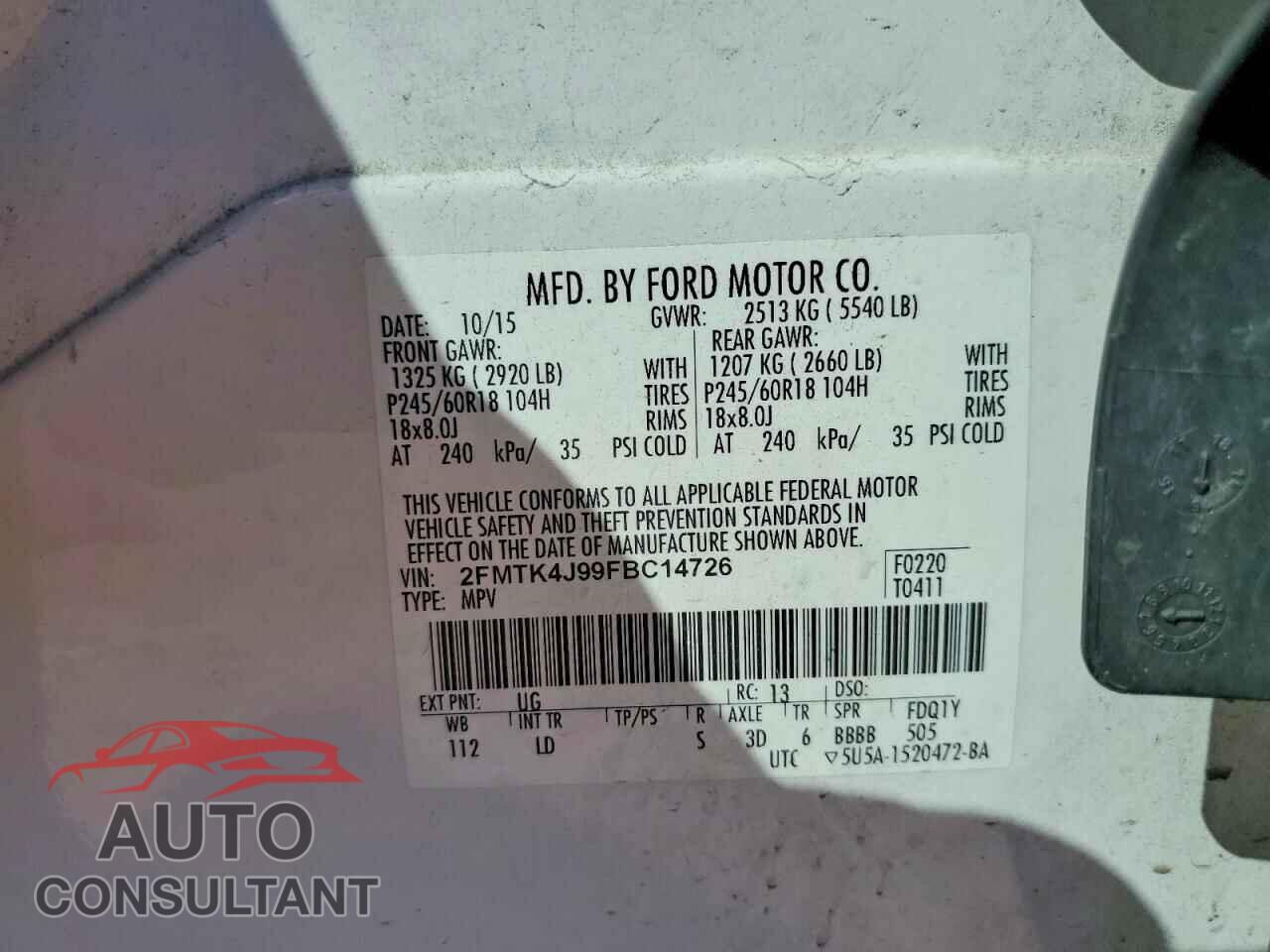FORD EDGE 2015 - 2FMTK4J99FBC14726