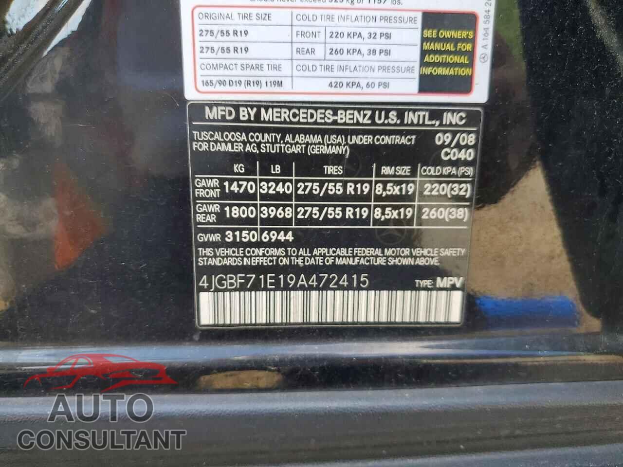 MERCEDES-BENZ GL-CLASS 2009 - 4JGBF71E19A472415
