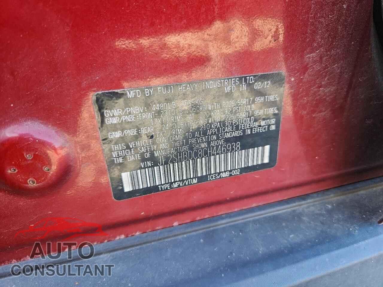 SUBARU FORESTER 2012 - JF2SHBDC8CH446938