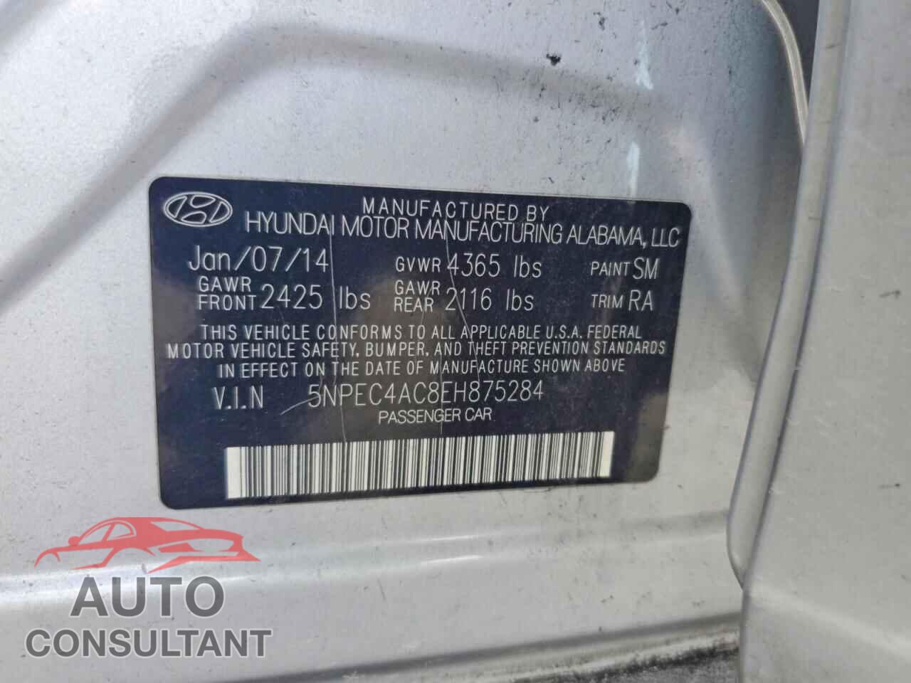 HYUNDAI SONATA 2014 - 5NPEC4AC8EH875284