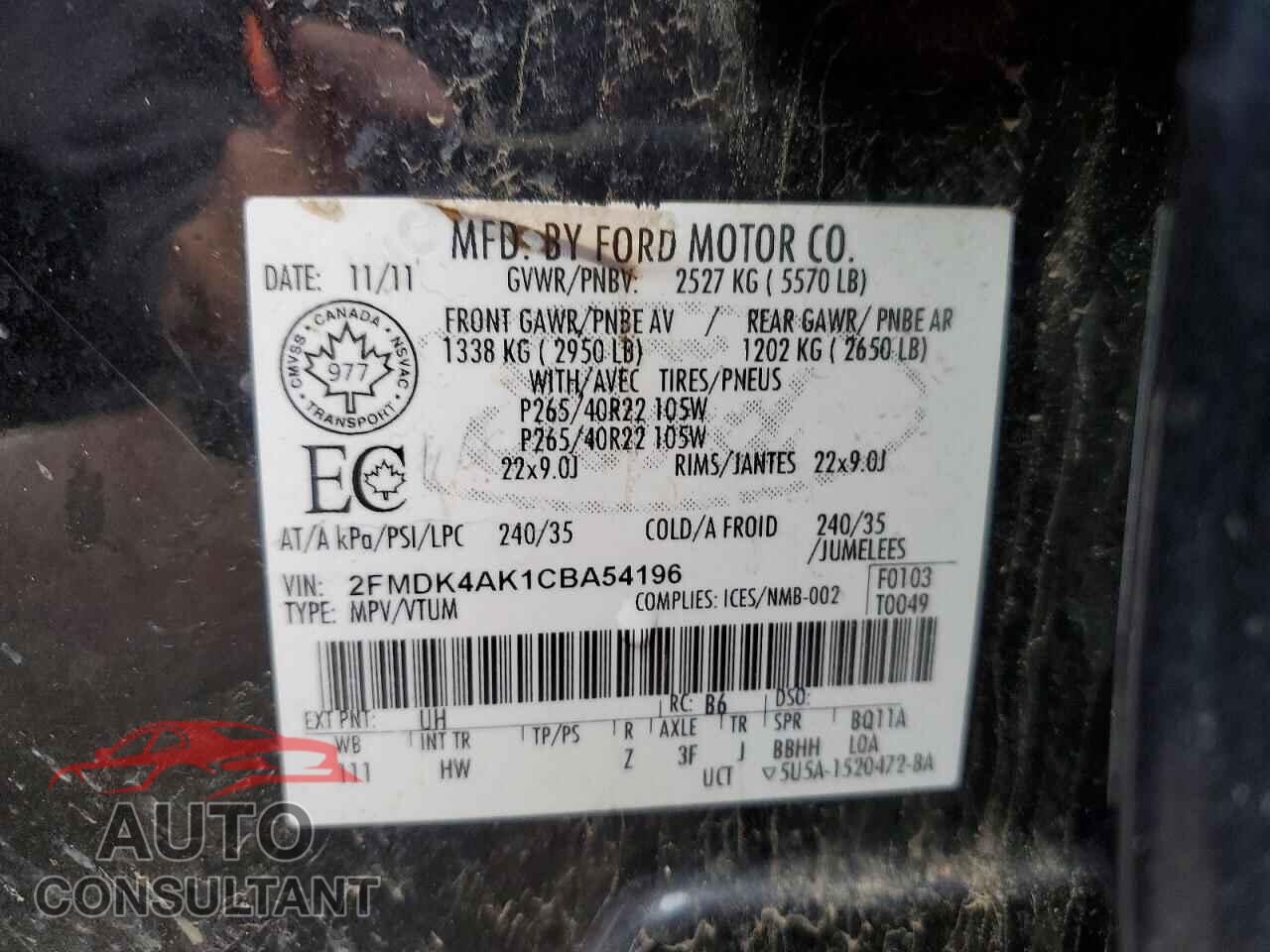 FORD EDGE 2012 - 2FMDK4AK1CBA54196