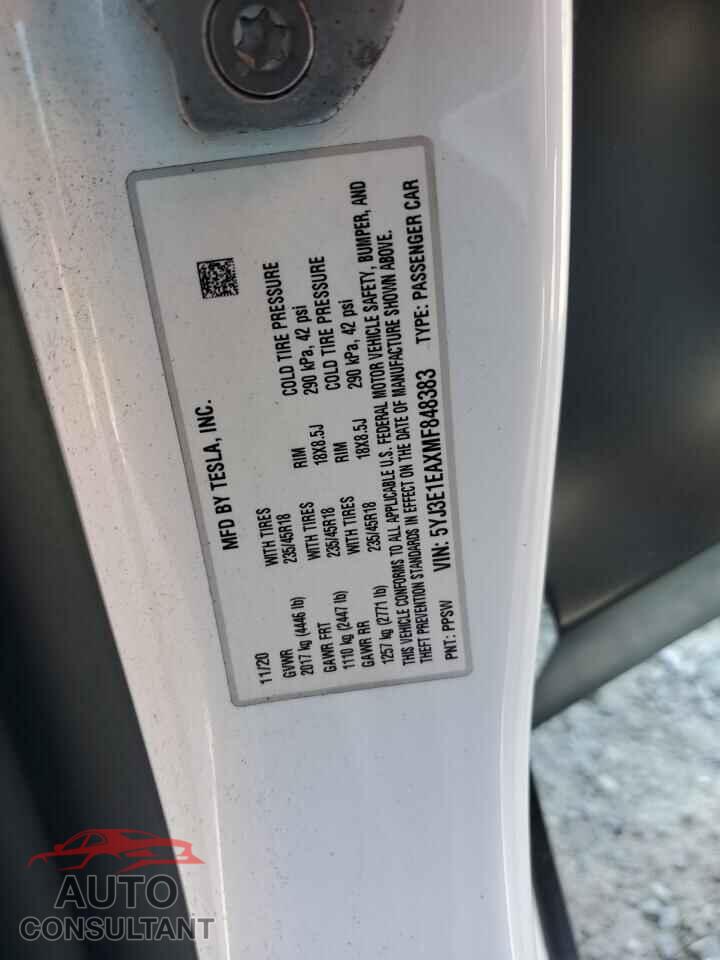 TESLA MODEL 3 2021 - 5YJ3E1EAXMF848383