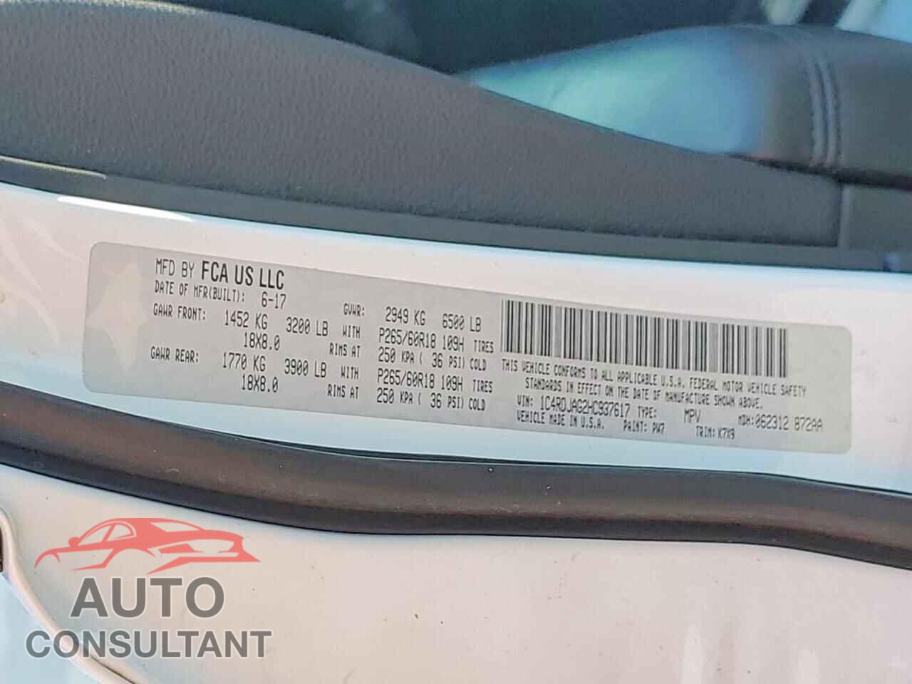 DODGE DURANGO 2017 - 1C4RDJAG2HC937617